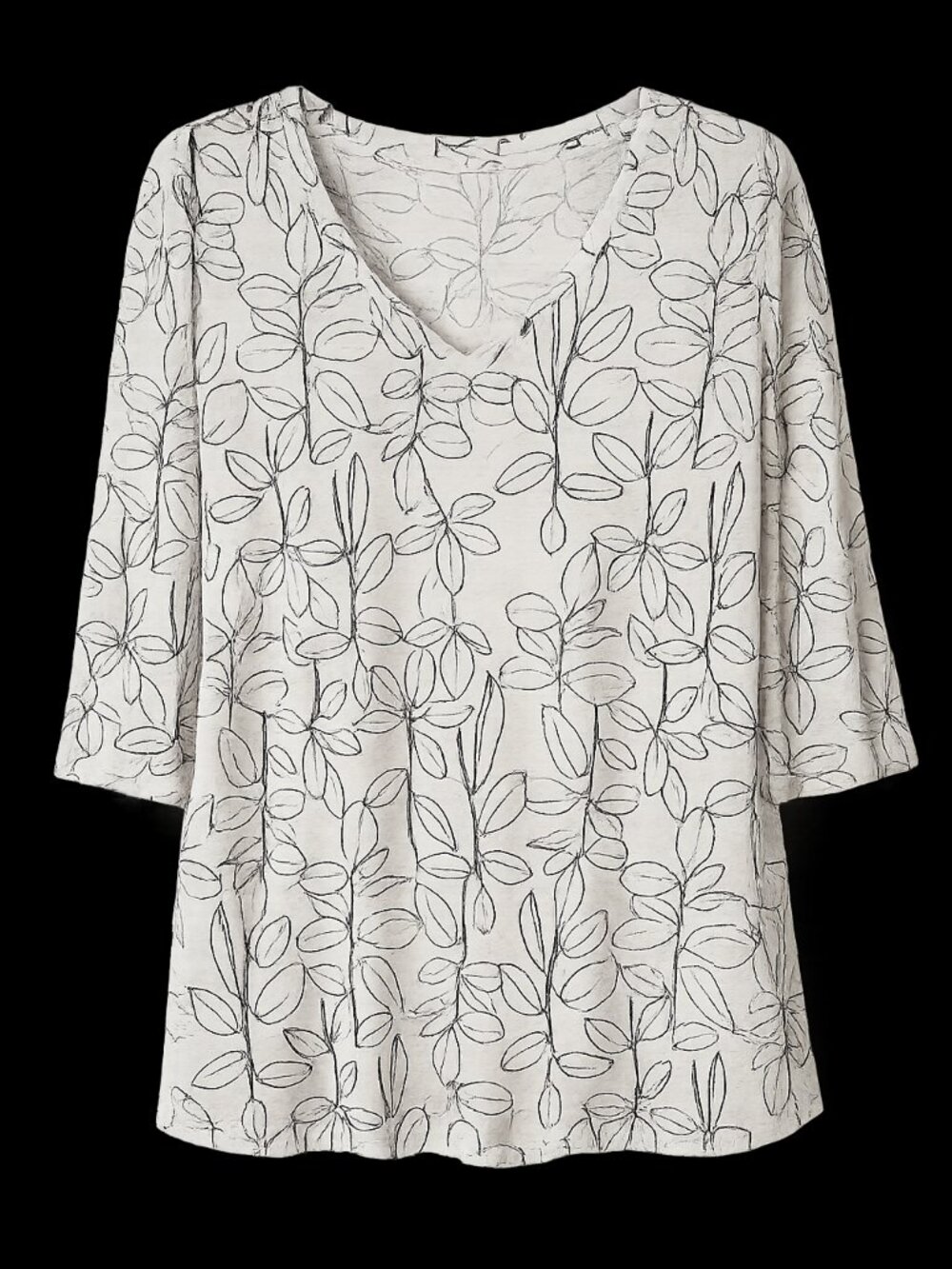 Cynthia Rowley 100% Linen Leaf Print Blouse White Black 2X Lightweight
